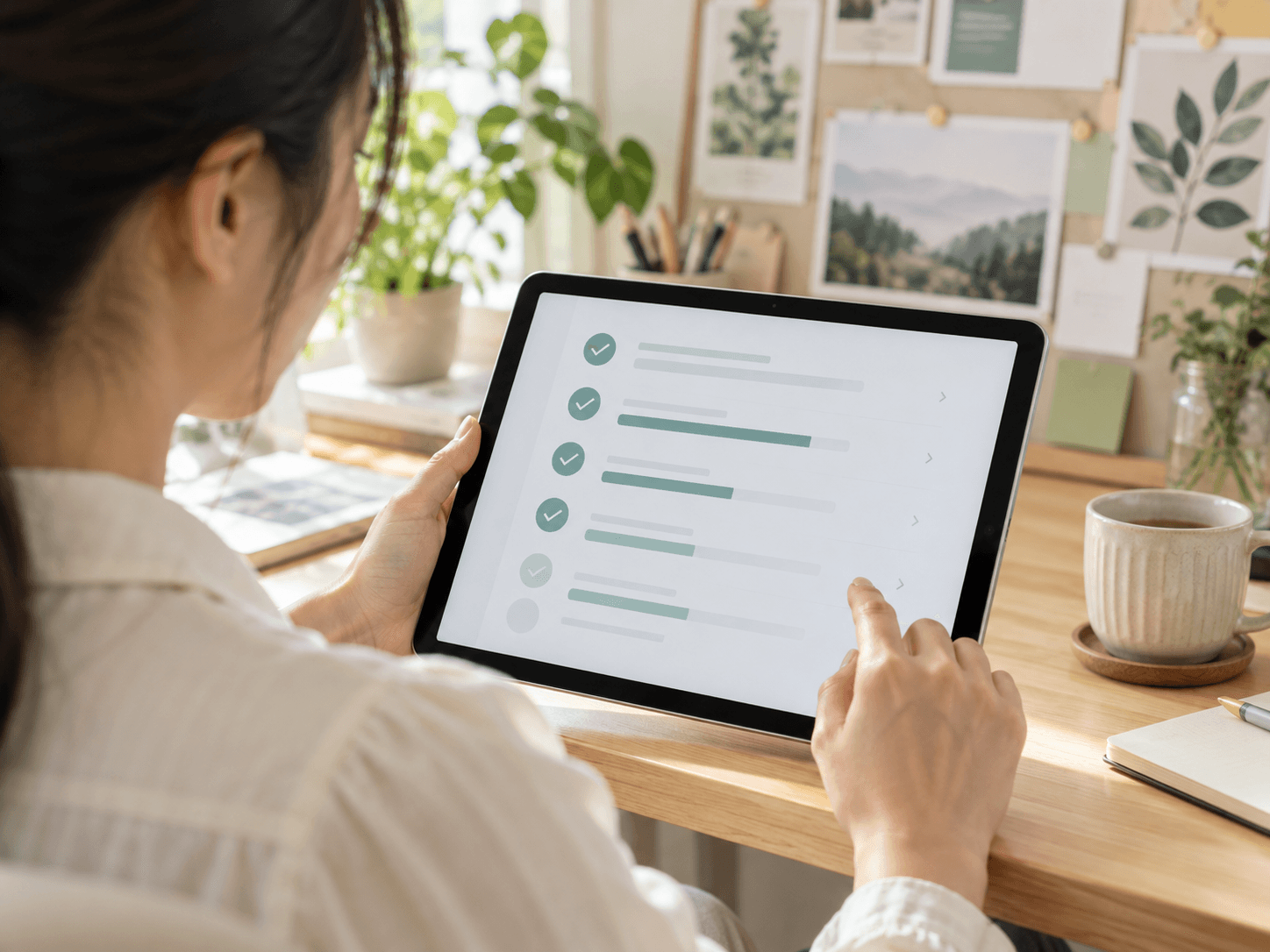Checking application lists and processing progress on a tablet